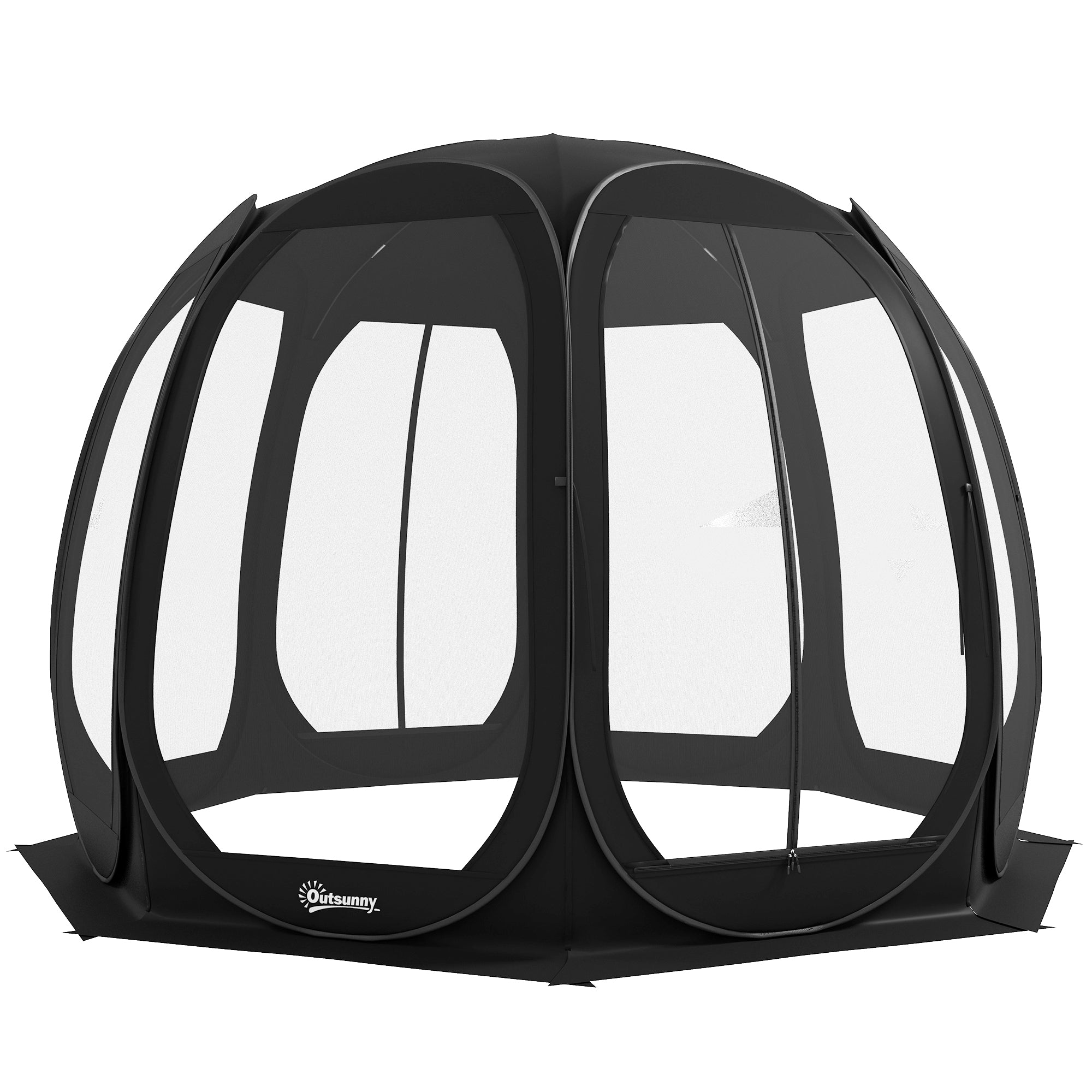 Abri moustiquaire Outsunny 11 pi x 11,5 pi, pavillon de camping escamotable avec sac de transport portable et 2 portes - Noir
