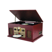 Tourne-disque Platine rétro Bluetooth Sylvania 5-en-1 avec lecteur CD, – Finition bois