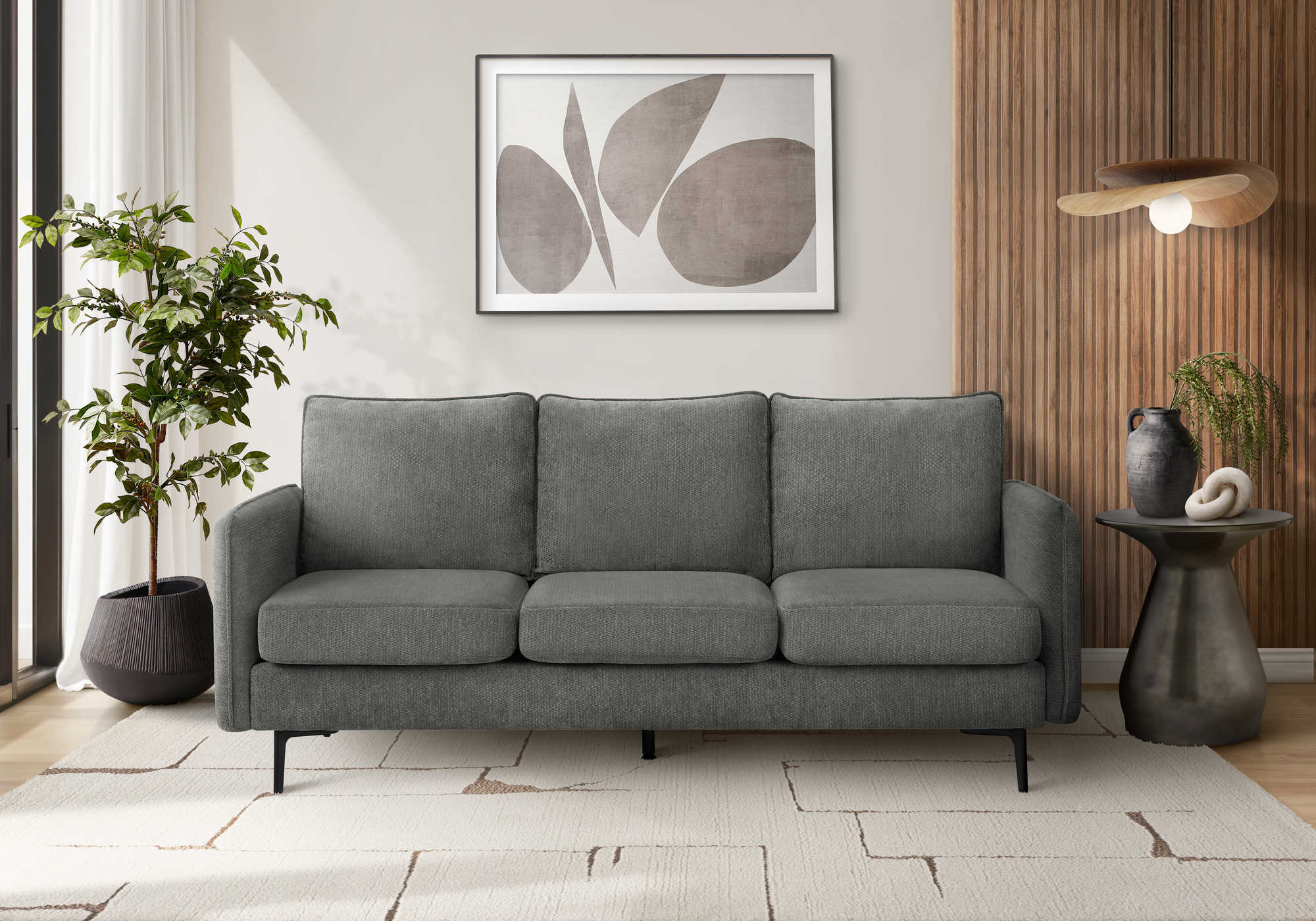 Sofa de 76"  Monarch - COACH-18 - tissu gris (8K13C18)