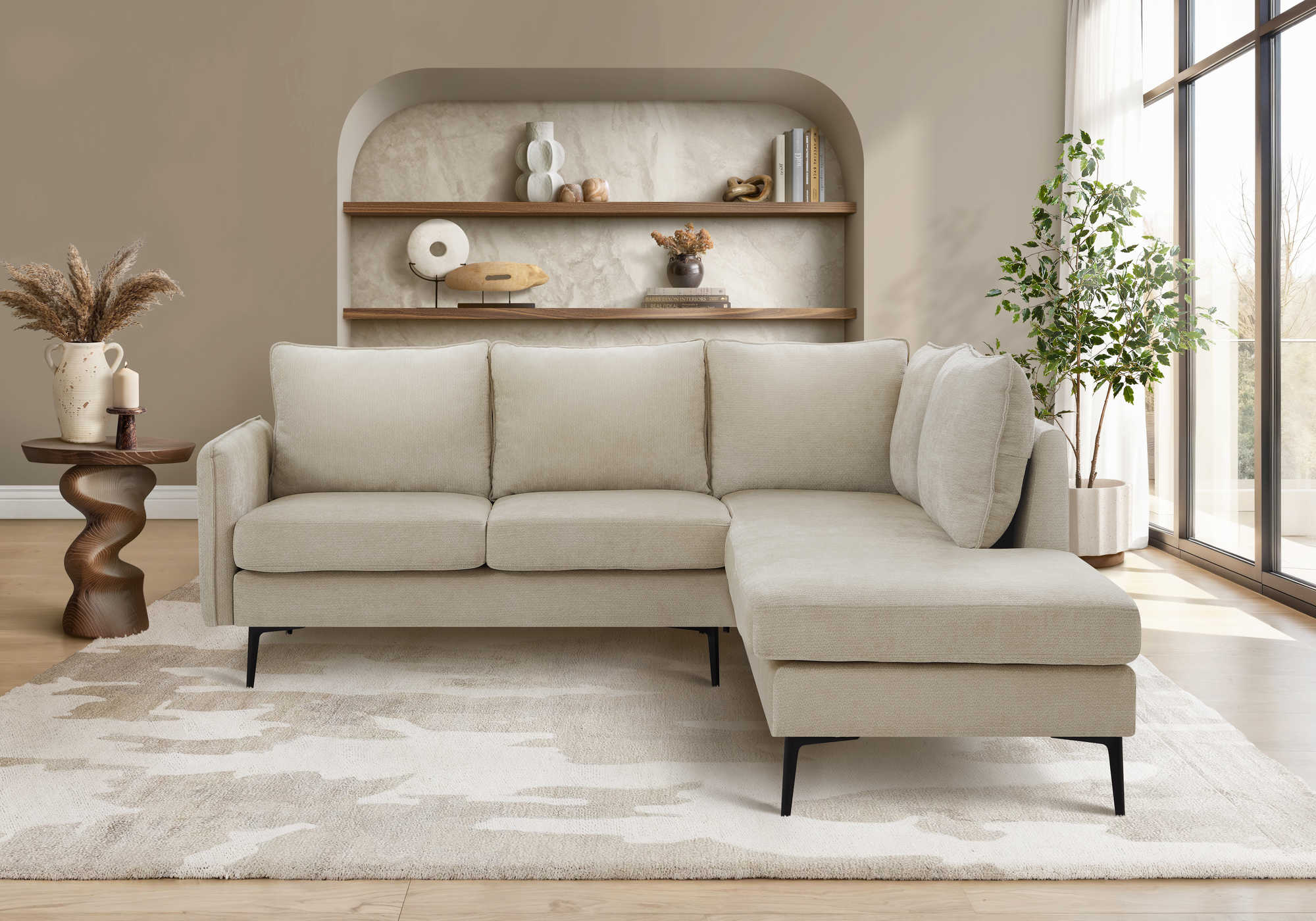 Sofa sectionnel de 85" Monarch - COACH-4 - tissu beige (8K15C04)