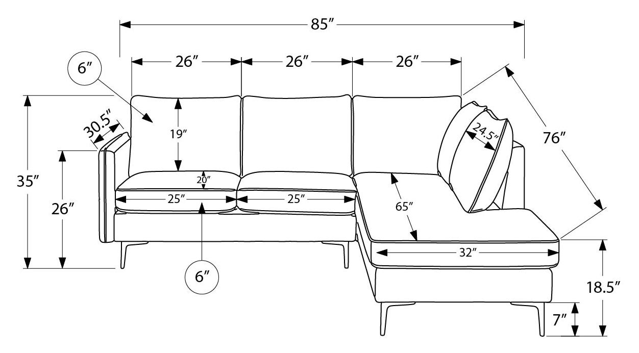 Sofa sectionnel de 85" Monarch - COACH-4 - tissu beige (8K15C04)