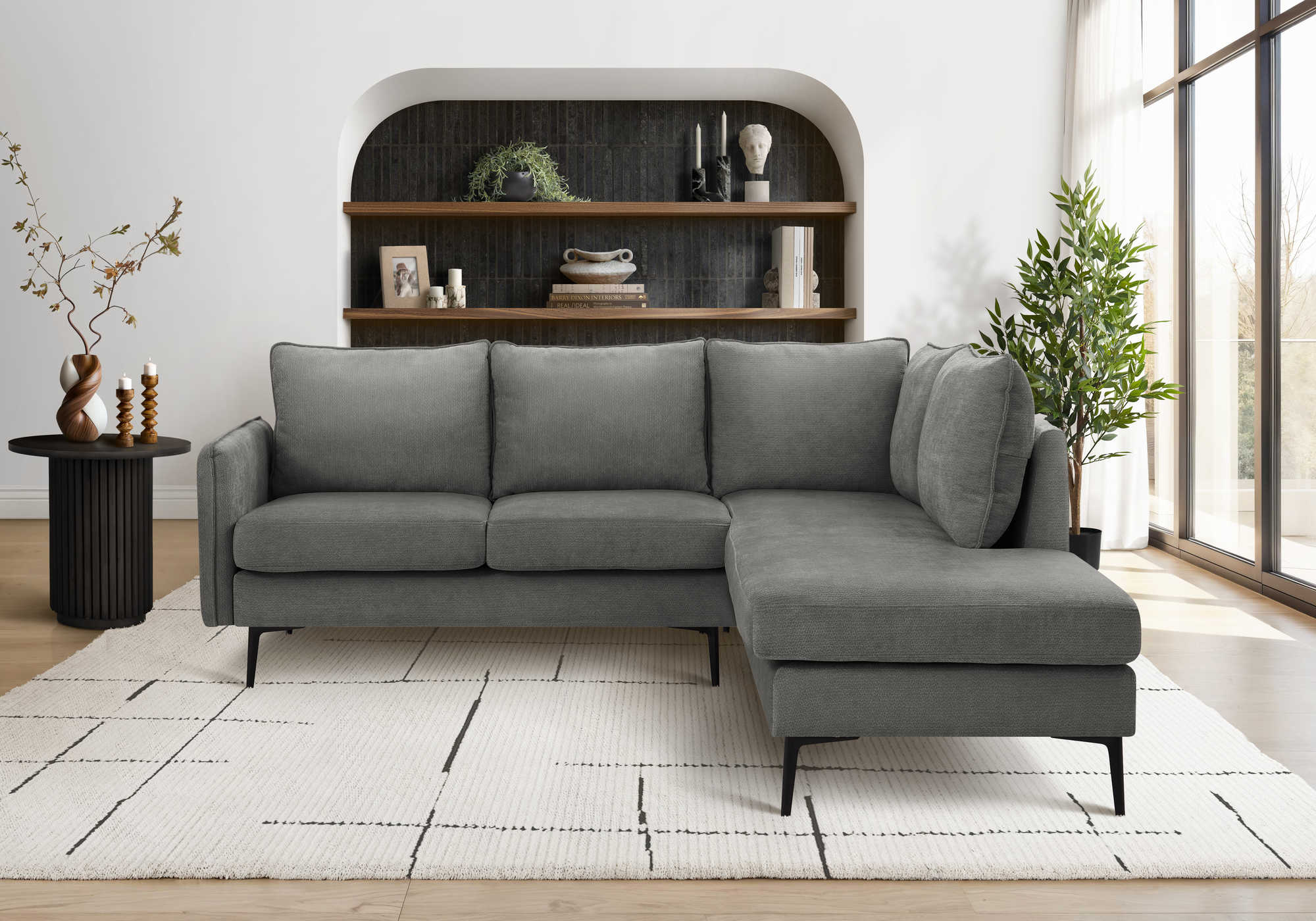 Sofa sectionnel de 85" Monarch - COACH-18 - tissu gris (8K15C18)