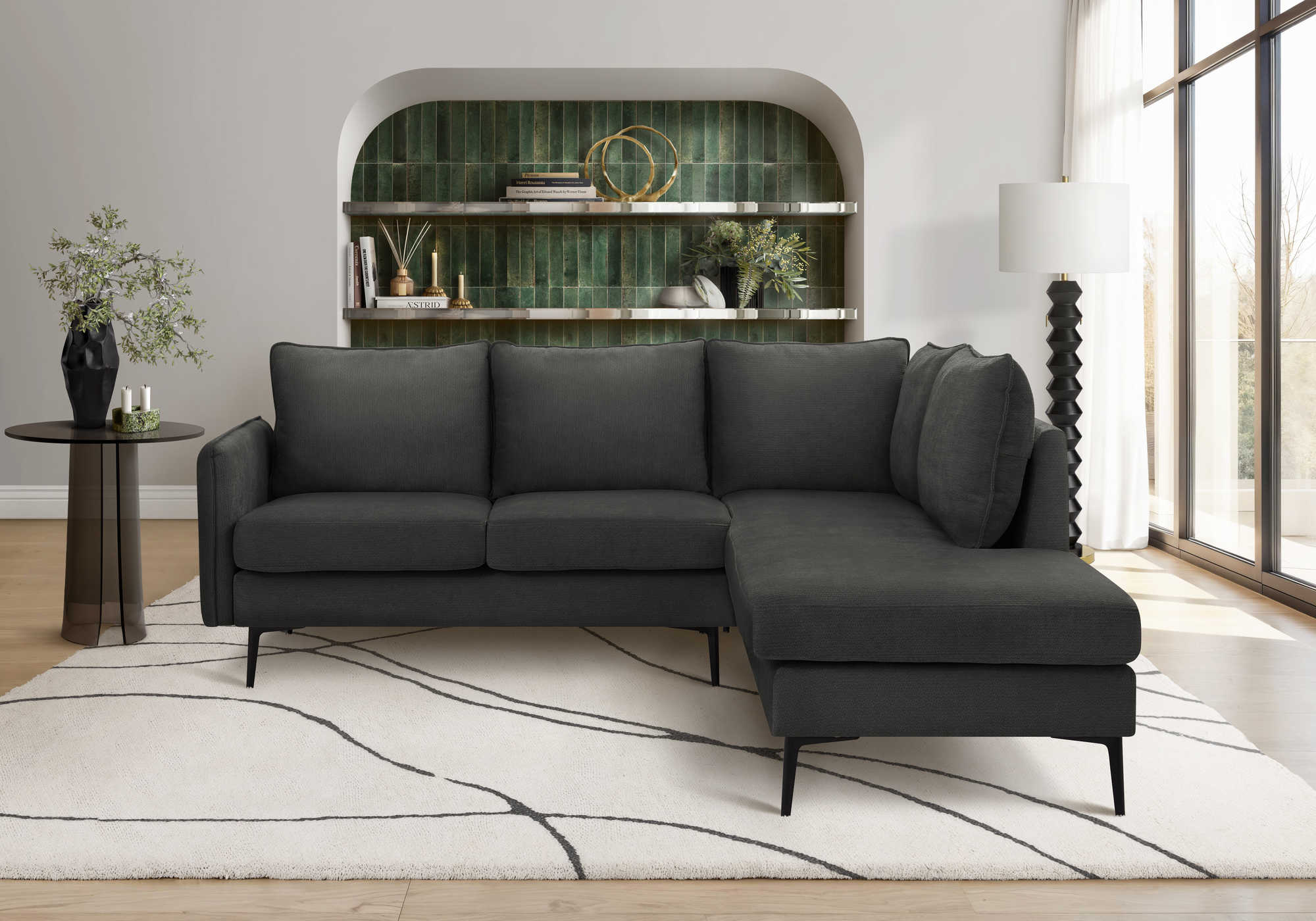Sofa sectionnel de 85" Monarch - COACH-20 - tissu noir (8K15C20)