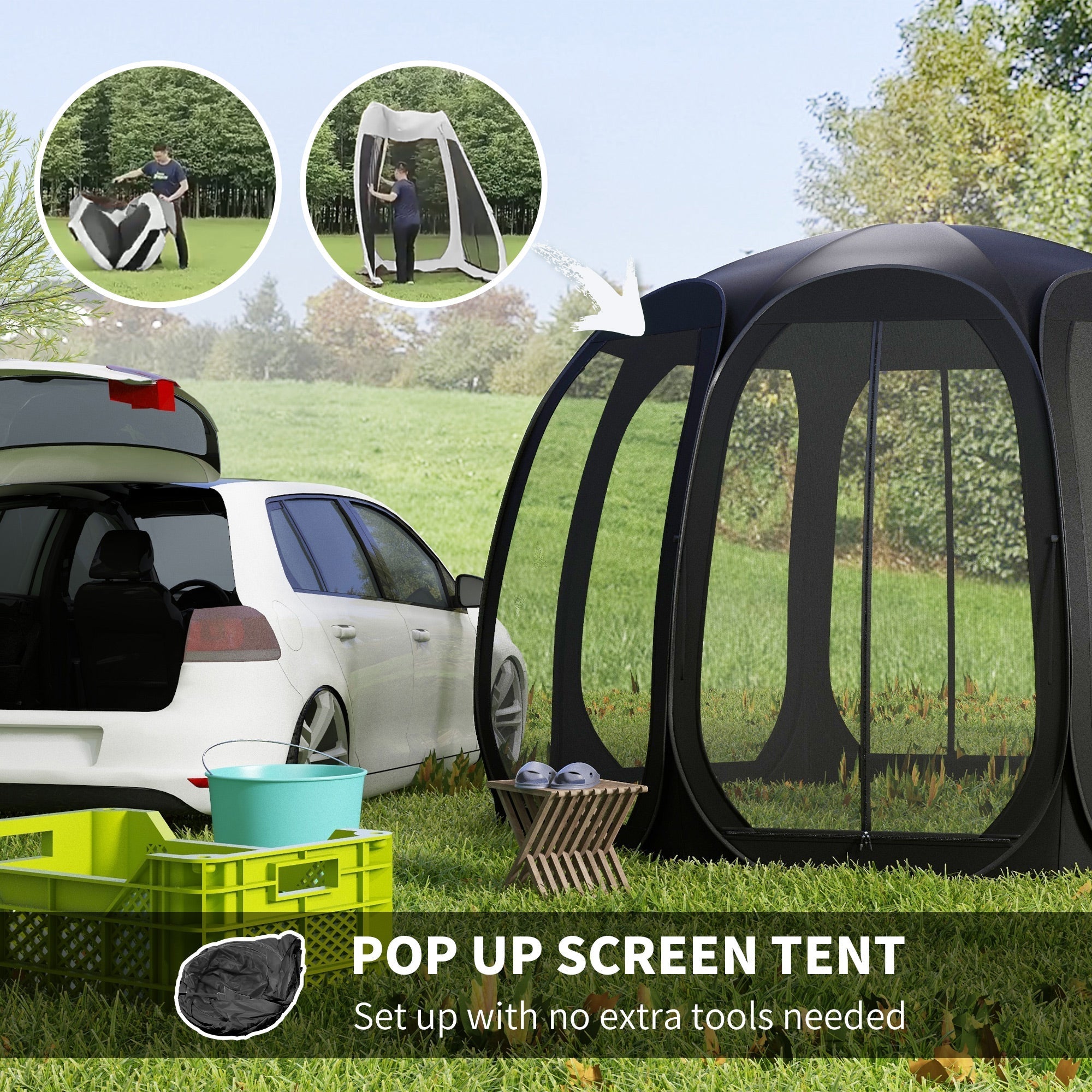 Abri moustiquaire Outsunny 11 pi x 11,5 pi, pavillon de camping escamotable avec sac de transport portable et 2 portes - Noir