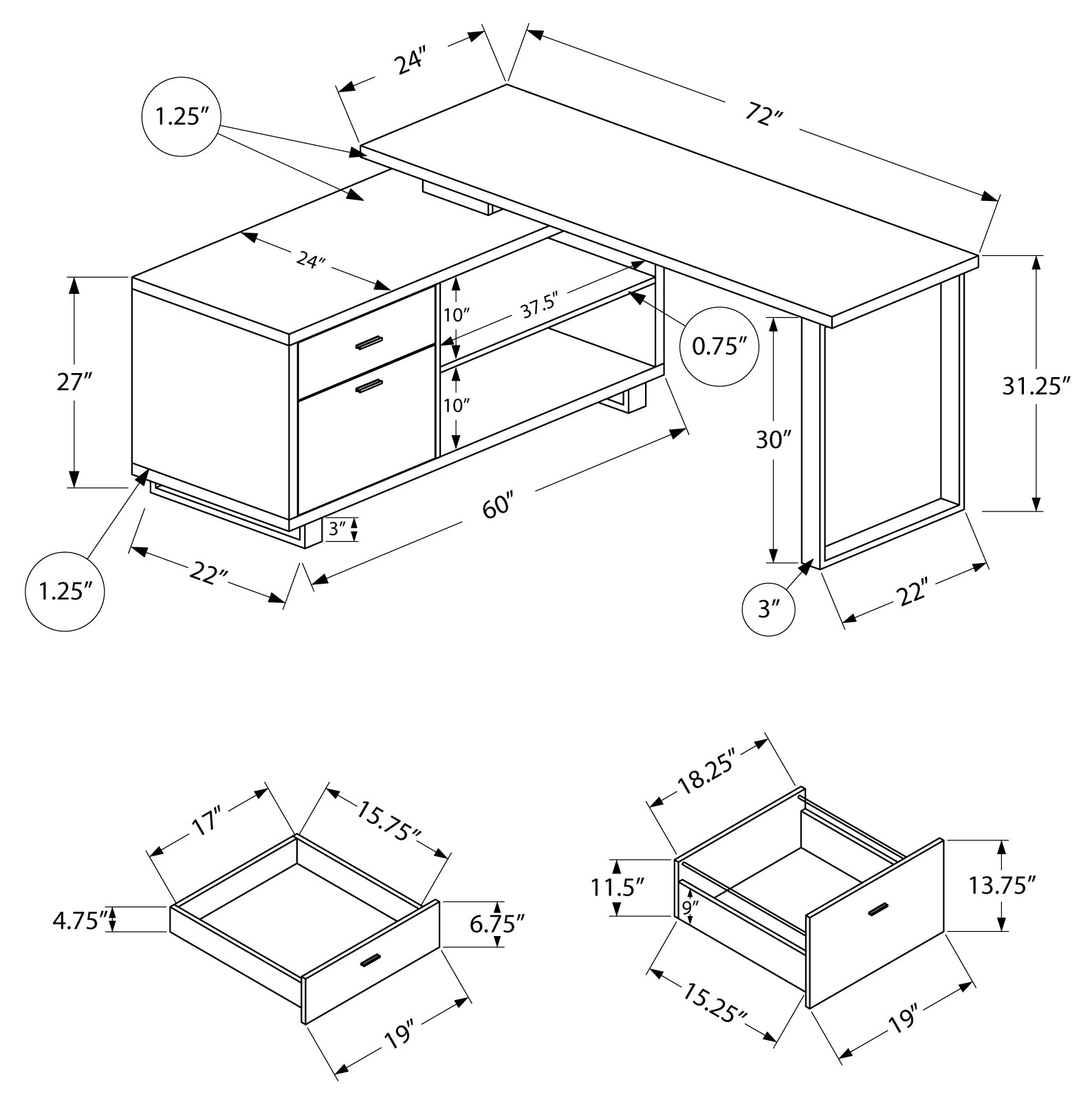 Monarch 72"W Executive Desk in Light Wood and Black (I7712)