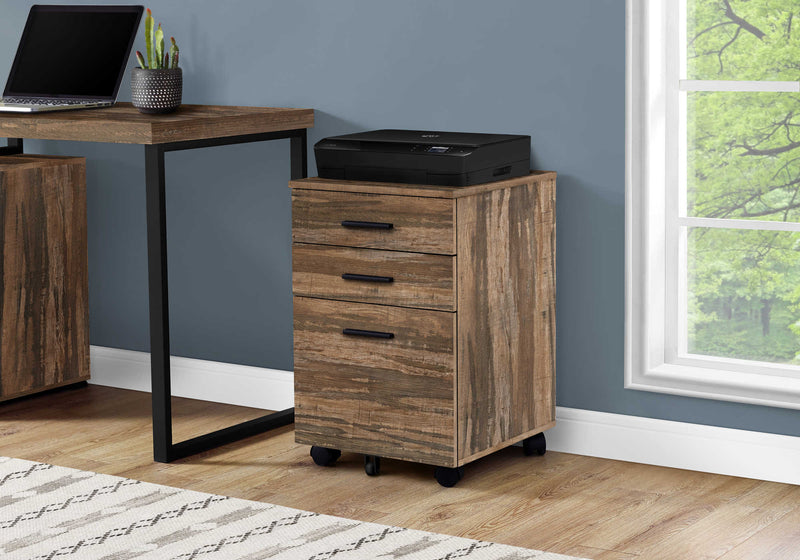 Classeur à 3 tiroirs faux bois brun sur roulettes - Monarch (I7782)