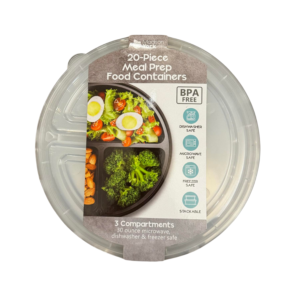 Meal prep set: 20 pieces, round, black - 3 sections