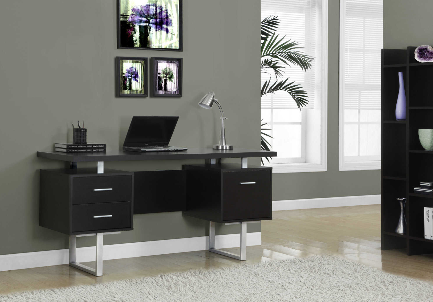 Bureau d'ordinateur moderne de couleur noir et gris métallique, espresso (I 7080)