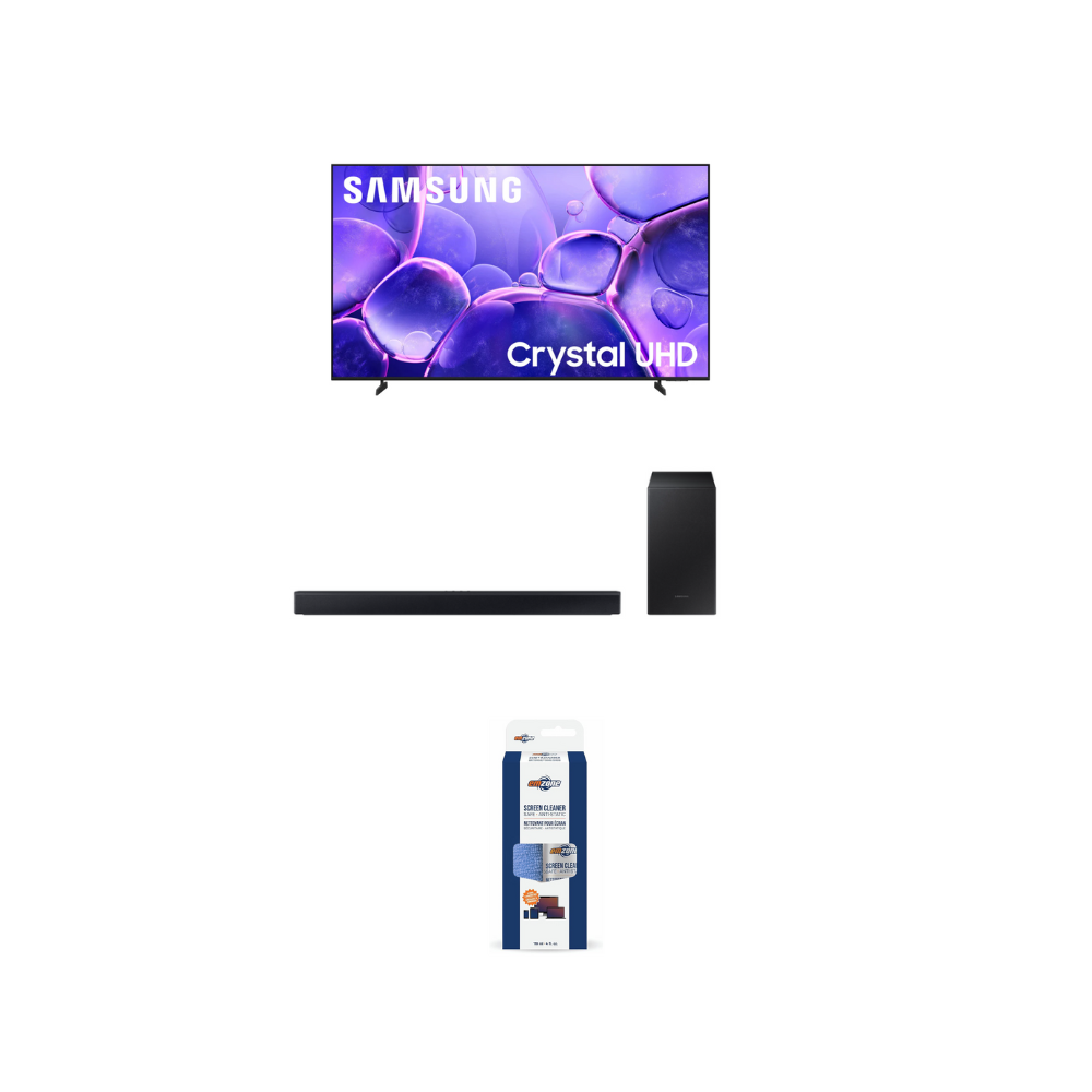 Ensemble téléviseur Samsung 75U8000F + Barre de son Samsung HW-C445 + Nettoyant d'écran Emzone