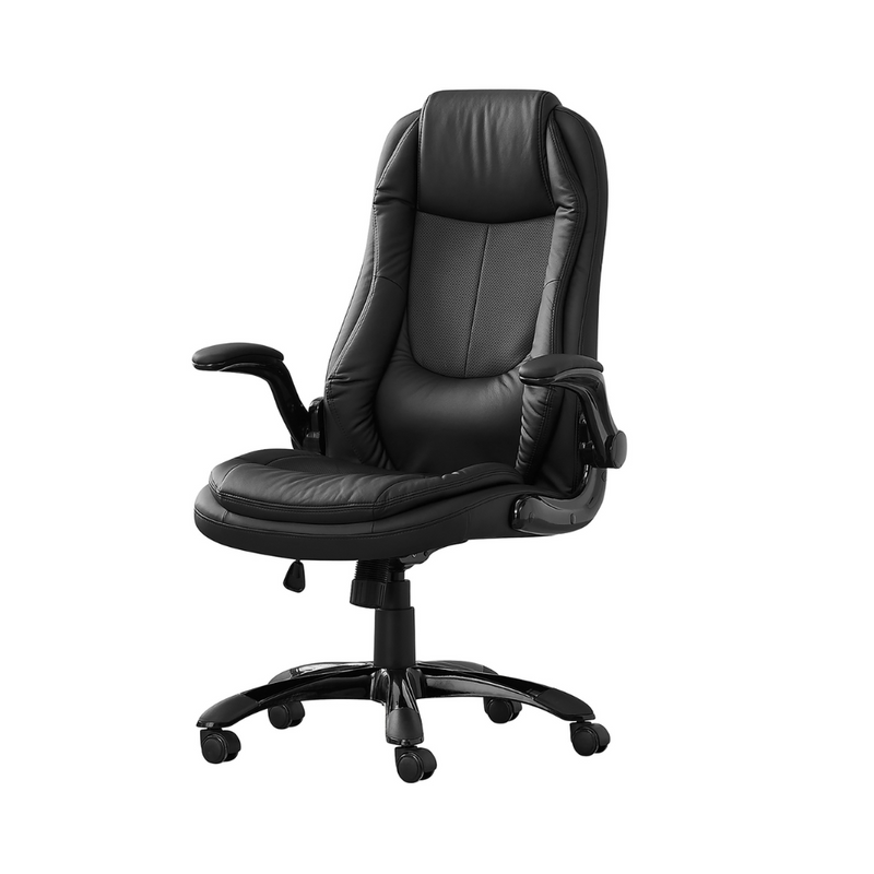 Silla de oficina con respaldo ejecutivo de color negro de piel sintética