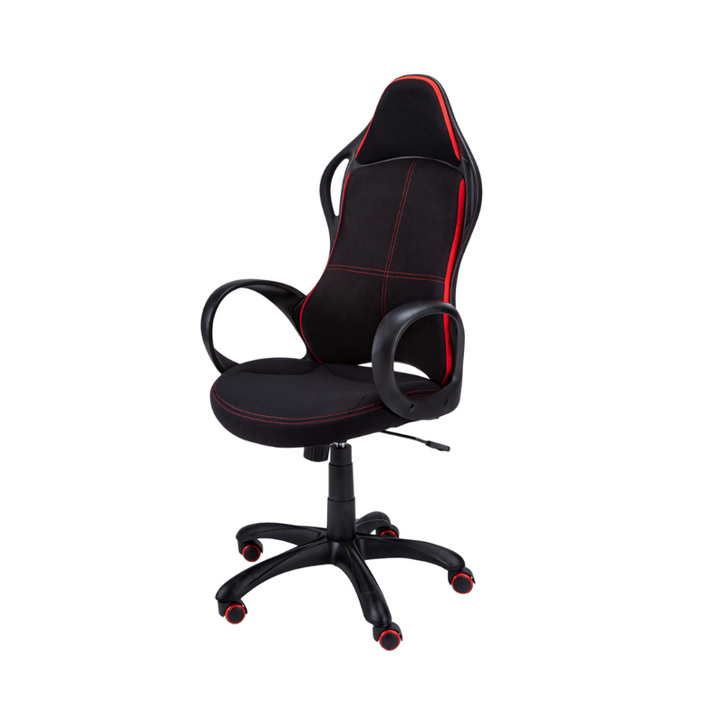 Silla de oficina multiposición en tejido negro y rojo