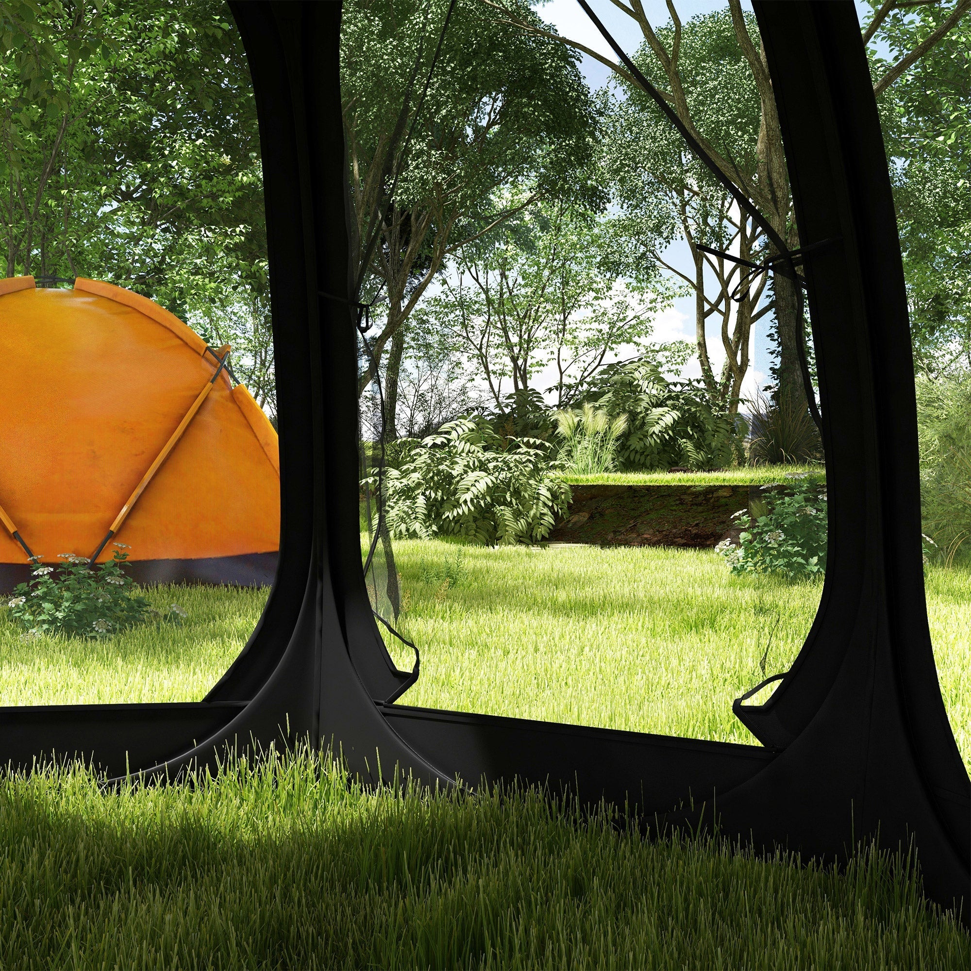 Abri moustiquaire Outsunny 11 pi x 11,5 pi, pavillon de camping escamotable avec sac de transport portable et 2 portes - Noir