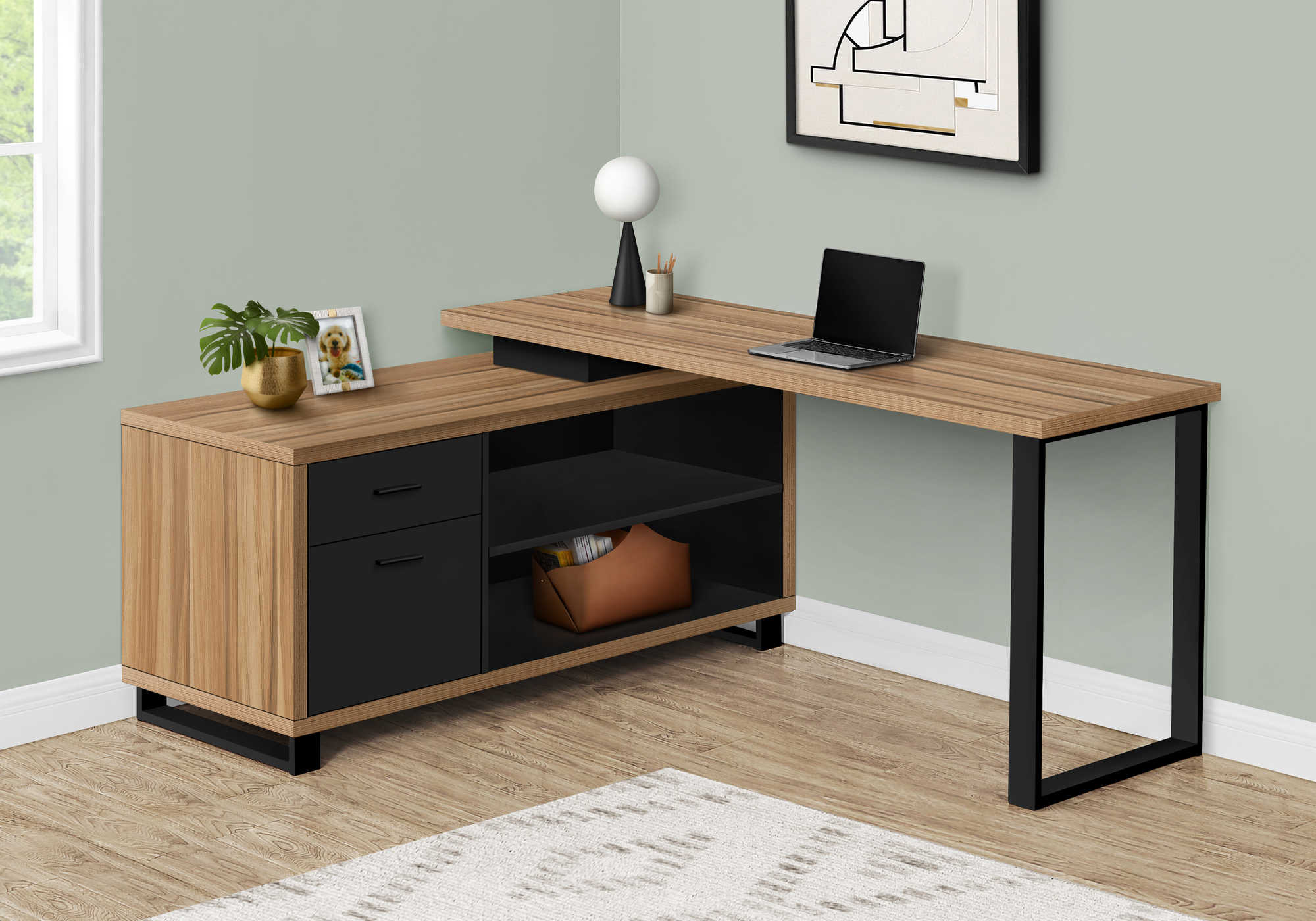Monarch 72"W Executive Desk in Light Wood and Black (I7712)