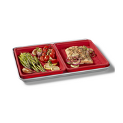 Set of 2 Starfrit Silicone Baking Dishes with Integrated Metal Frame - Large - Grooved Bottom - Red
