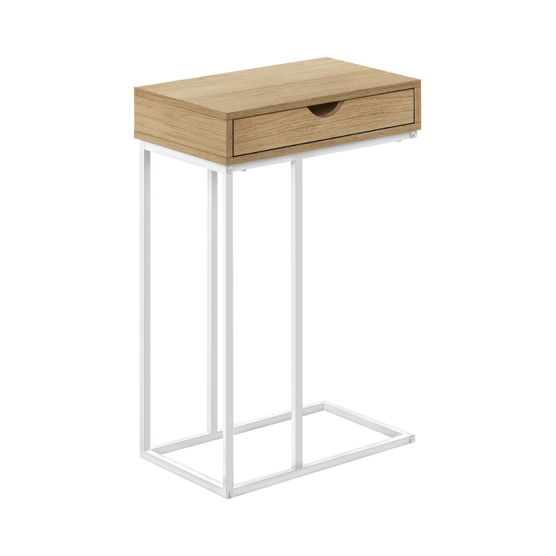 Mesa auxiliar de metal blanco y natural