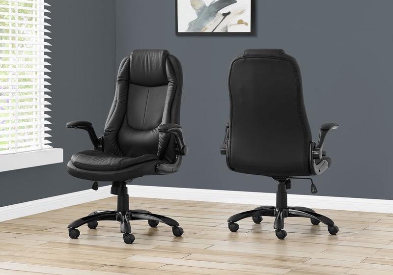 Silla de oficina con respaldo ejecutivo de color negro de piel sintética